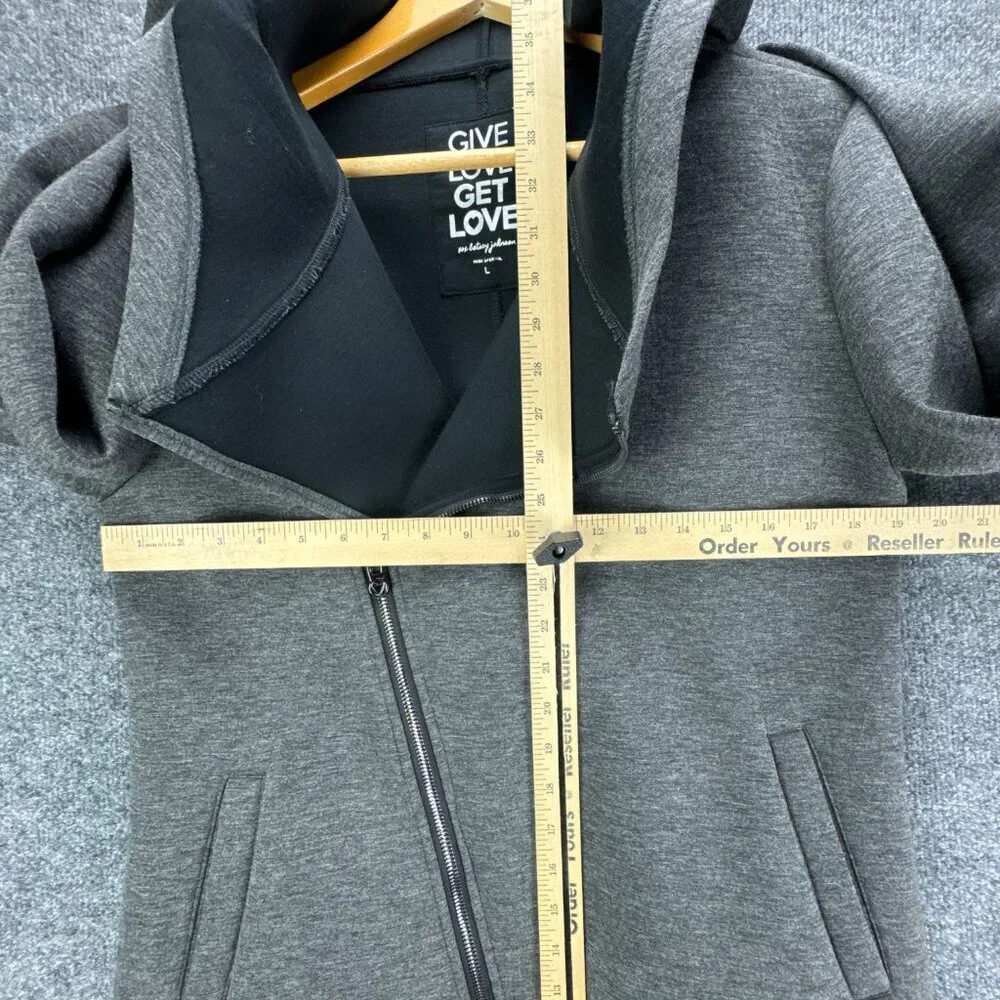 **SOLD**Betsey Johnson Performance Jacket Womens Large Gray Hooded Asymmetrical - Picture 14 of 15
